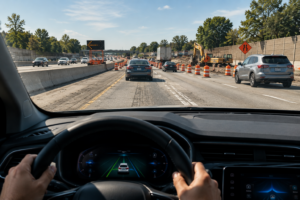 ADAS vehicle approaching construction and changing highway conditions